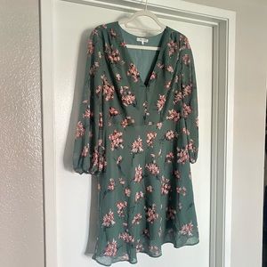Madewell Green Tiered Floral-Print Voile Mini Dress